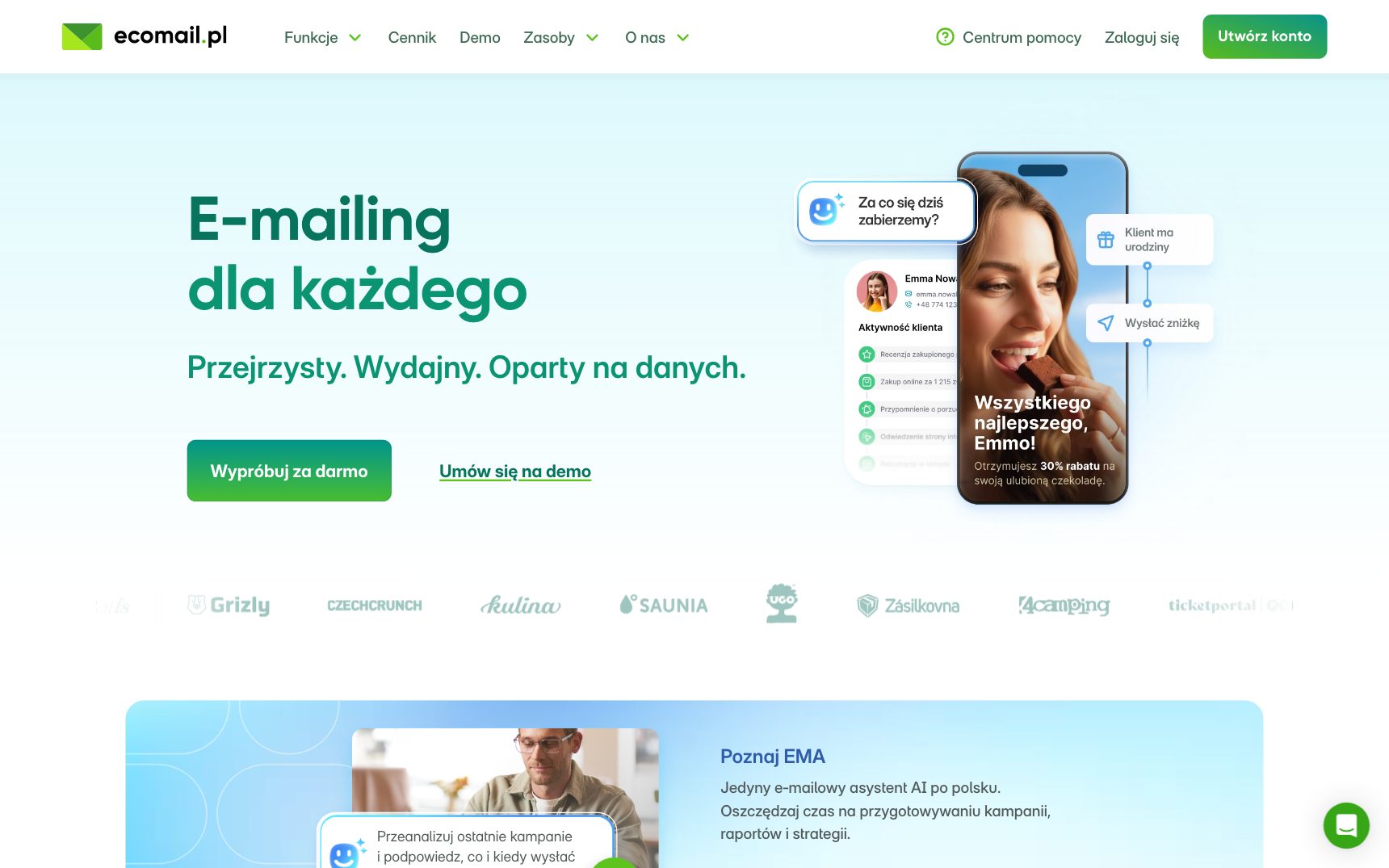 Strona główna — Ecomail, zrzut ekranu