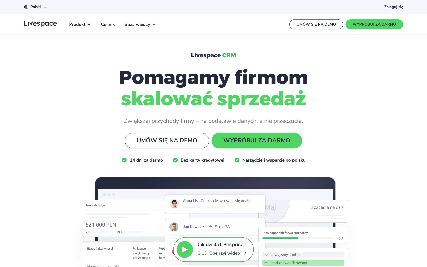 Strona główna — Livespace, zrzut ekranu