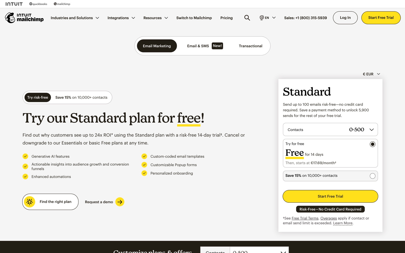 Cennik — Mailchimp, zrzut ekranu