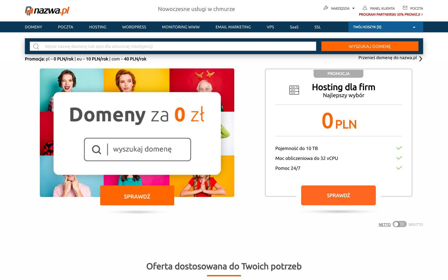Strona główna — nazwa.pl, zrzut ekranu