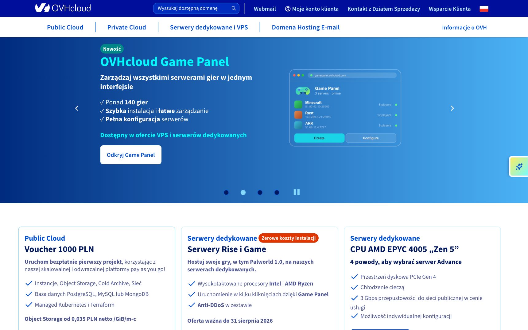 OVHcloud — zrzut ekranu strony narzędzia