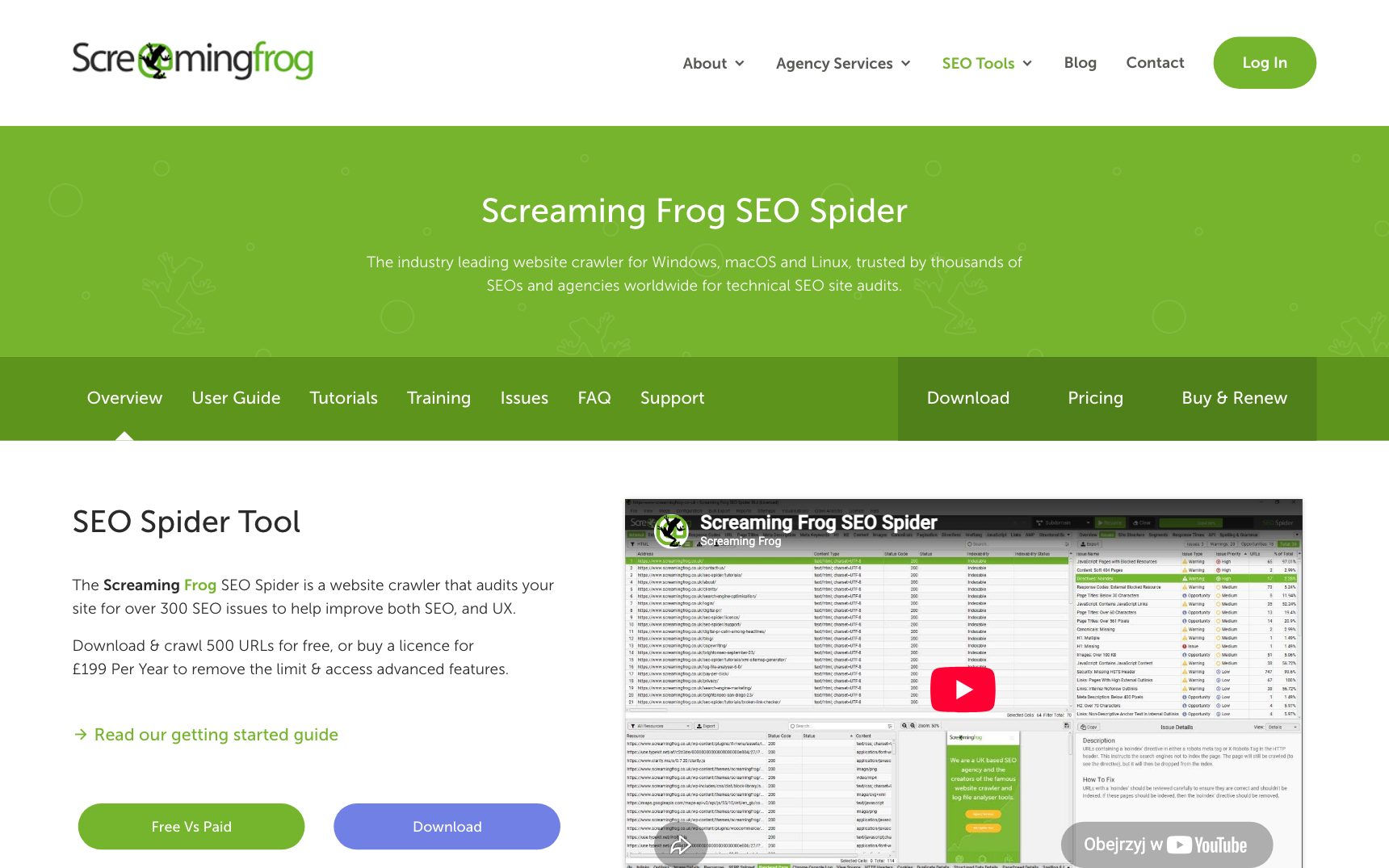 Strona główna — Screaming Frog, zrzut ekranu