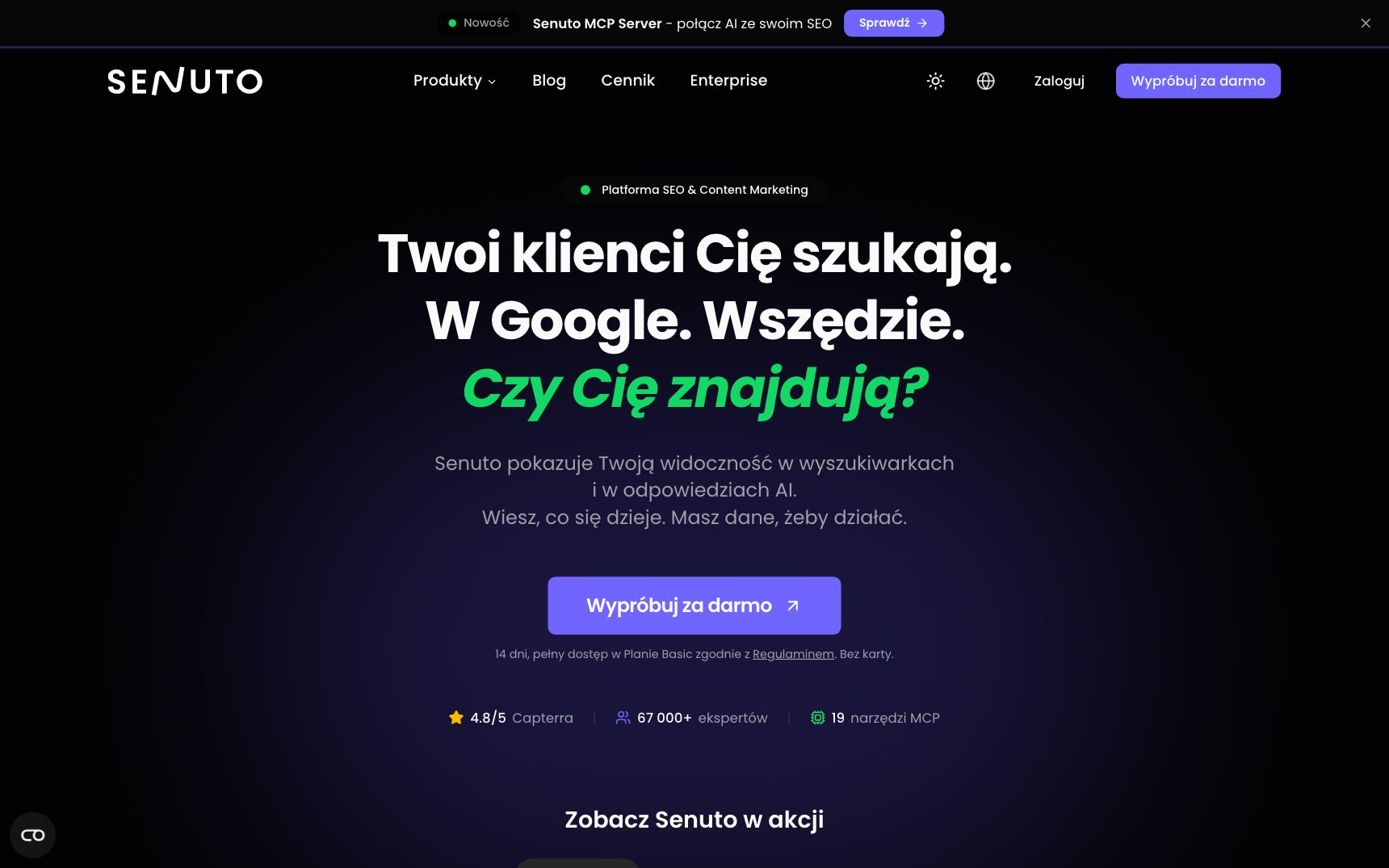 Senuto — zrzut ekranu strony narzędzia