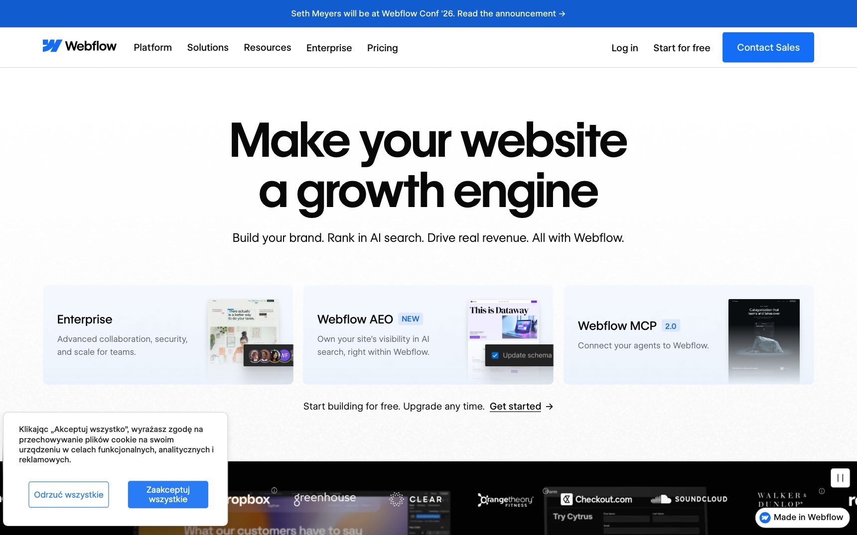 Strona główna — Webflow, zrzut ekranu